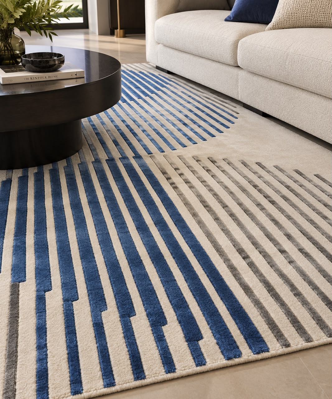 LINEAR BLUE MODERN CUSTOM HANDMADE RUG