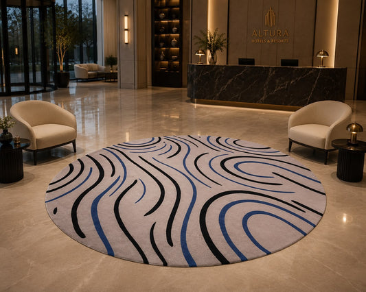 BLUE CURRENT MODERN CUSTOM HANDMADE RUG