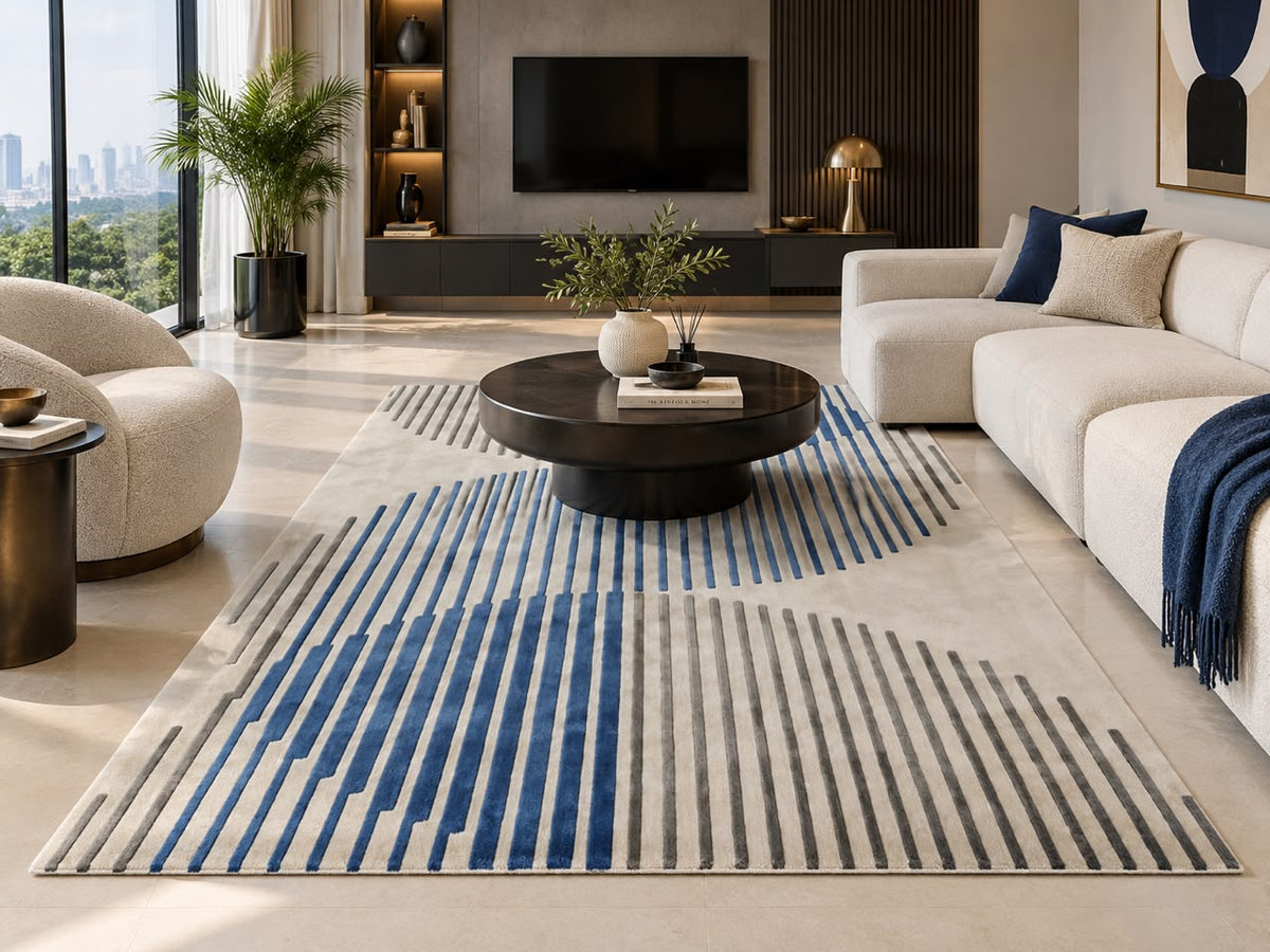 LINEAR BLUE MODERN CUSTOM HANDMADE RUG