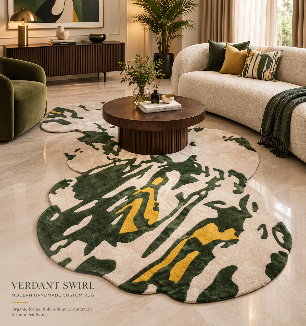 VERDANT SWIRL MODERN HANDMADE CUSTOM RUG