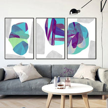 Load image into Gallery viewer, TRIPTYCH ART BLUE AND GREY SET OF 3