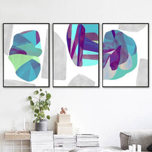 Load image into Gallery viewer, TRIPTYCH ART BLUE AND GREY SET OF 3