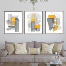 Load image into Gallery viewer, GREY &amp; YELLOW SHADOW ABSTRACT ART SET OF 3