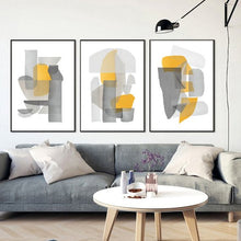 Load image into Gallery viewer, GREY &amp; YELLOW SHADOW ABSTRACT ART SET OF 3