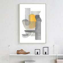 Load image into Gallery viewer, GREY &amp; YELLOW SHADOW ABSTRACT ART SET OF 3