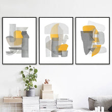 Load image into Gallery viewer, GREY &amp; YELLOW SHADOW ABSTRACT ART SET OF 3