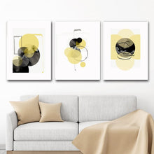 Load image into Gallery viewer, YELLOW &amp; GREY GEOMETRIC POSTER SET OF 3