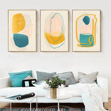 Load image into Gallery viewer, DOWNLOADABLE YELLOW &amp; BLUE ABSTRACT PRINTS SET OF 3