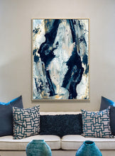 Load image into Gallery viewer, GOLD &amp; NAVY BLUE ABSTRACT WALL ART