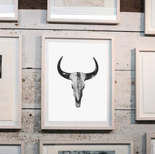 Load image into Gallery viewer, FARMHOUSE DECOR; BUFFALO SKULL MONOCHROME ART