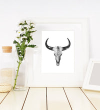 Load image into Gallery viewer, FARMHOUSE DECOR; BUFFALO SKULL MONOCHROME ART