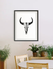 Load image into Gallery viewer, FARMHOUSE DECOR; BUFFALO SKULL MONOCHROME ART