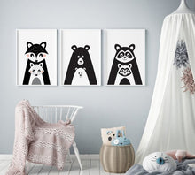 Load image into Gallery viewer, MODERN NURSERY MONOCHROME ANIMAL SET OF 3