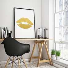 Load image into Gallery viewer, GOLD LIPS PRINT; MAKEUP POSTER; VANITY WALL DECOR