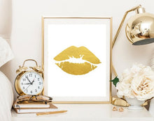 Load image into Gallery viewer, GOLD LIPS PRINT; MAKEUP POSTER; VANITY WALL DECOR