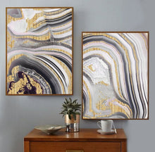 Load image into Gallery viewer, GREY &amp; GOLD ABSTRACT FOIL PRINT SET OF 2
